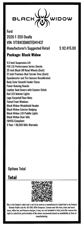 2026 Ford F-350SD Black Widow DRW